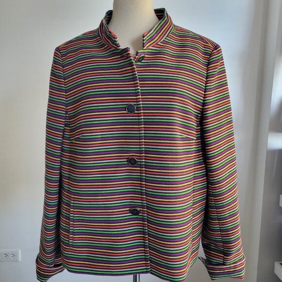 New Talbots Women’s Multicolor Blue Yellow Striped Rainbow Cotton Jacket (14) - Picture 12 of 16